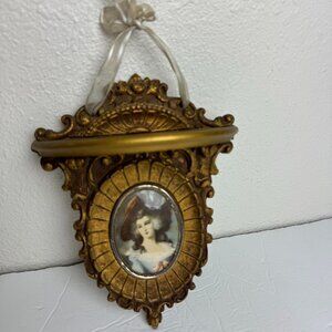 Vintage Gold Patina  Framed Victorian Cameo Portrait Shelf